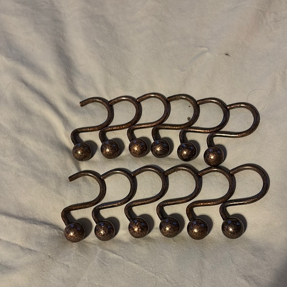Set of 12 Bronze Shower Curtain Hooks with Decorative Ball Ends